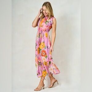 Hope & Ivy Signe High Neck Floral Maxi Dress, Pink / Multicolor, Size: 10